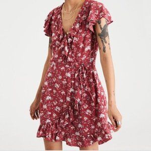 American Eagle Floral Ruffled Wrap Dress